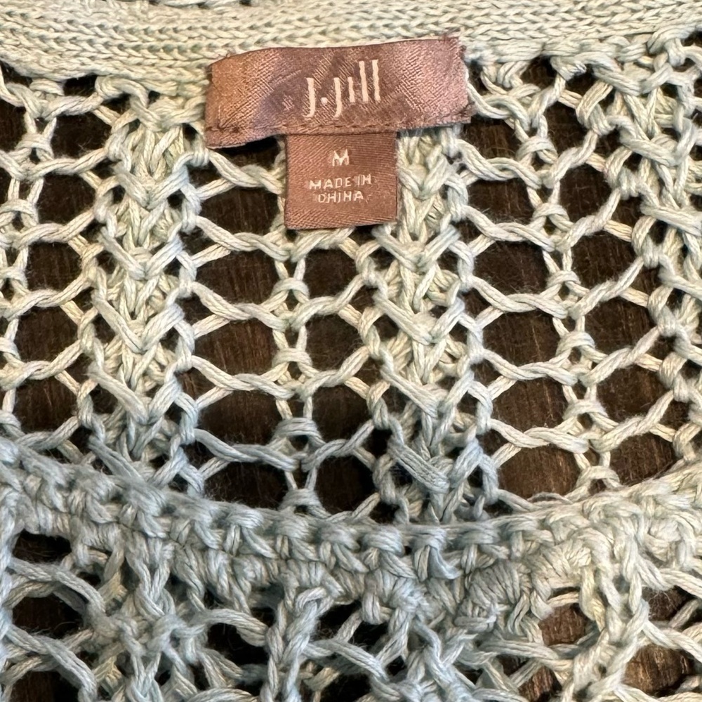 J. Jill Crocheted Linen Sweater Seafoam Green Pullover Womens Size Medium - Picture 10 of 11